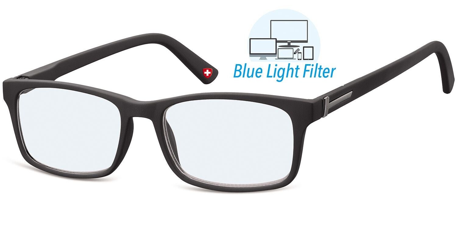 BLF73 Gents Black +1.00 Blue Filter Reading Glasses
