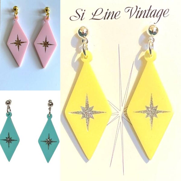 Harlequin Diamond Earrings with Atomic starburst centres