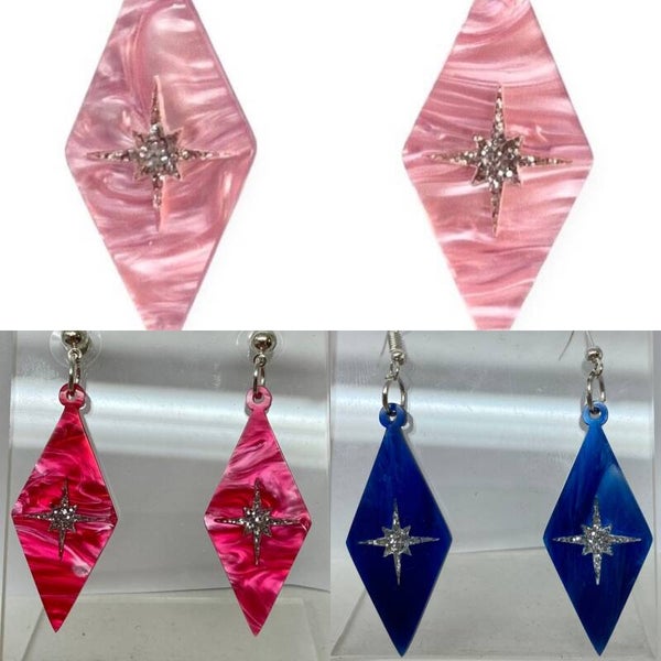 Harlequin Earrings in Various Marble colours with Atomic starburst centres