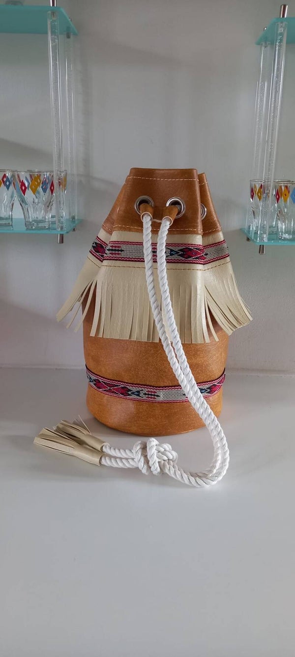 Vinyl  Duffle Bag in Tan and Cream