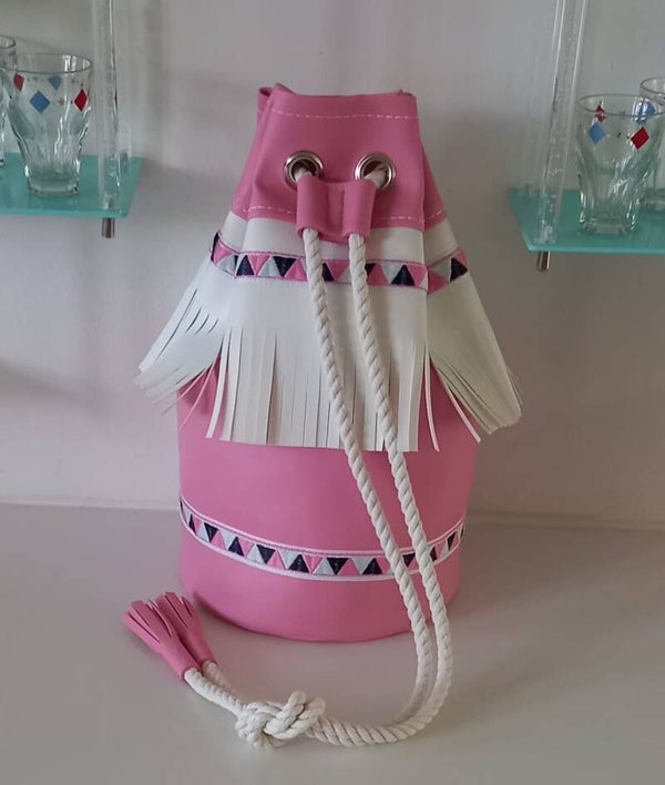 Vinyl  Duffle Bag in Baby Pink and white