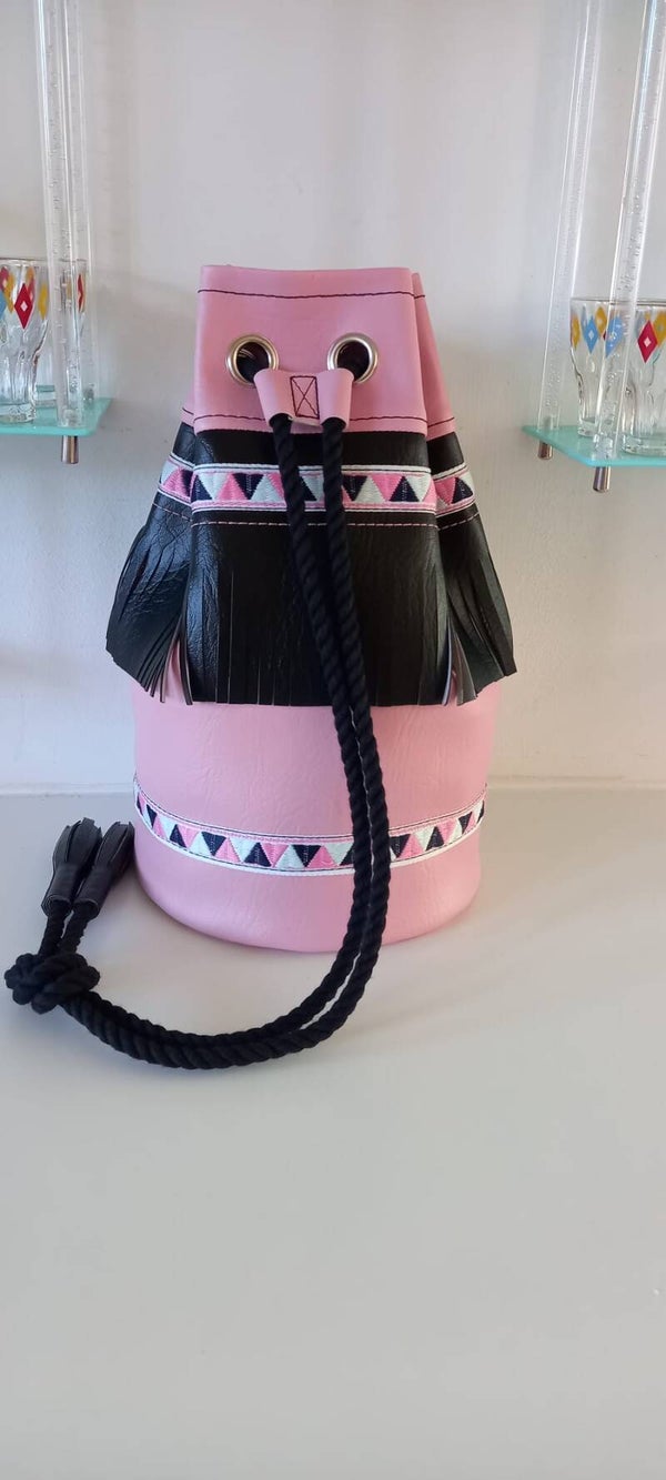 Vinyl  Duffle Bag in Pink and black