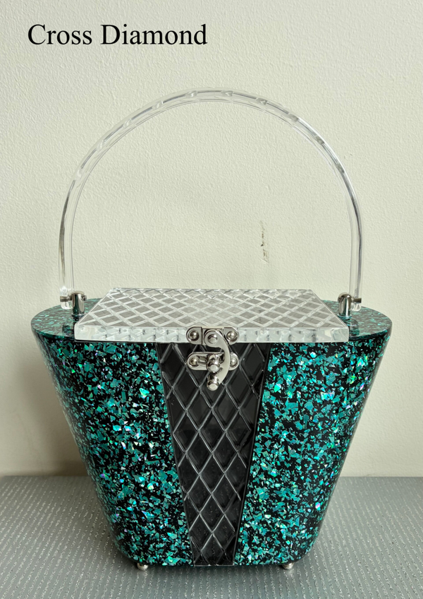 Cosmopolitan Lucite vintage style Purse Turquoise and Black