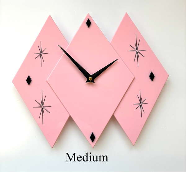 Harlequin Clock with Atomic Starburst Baby Pink