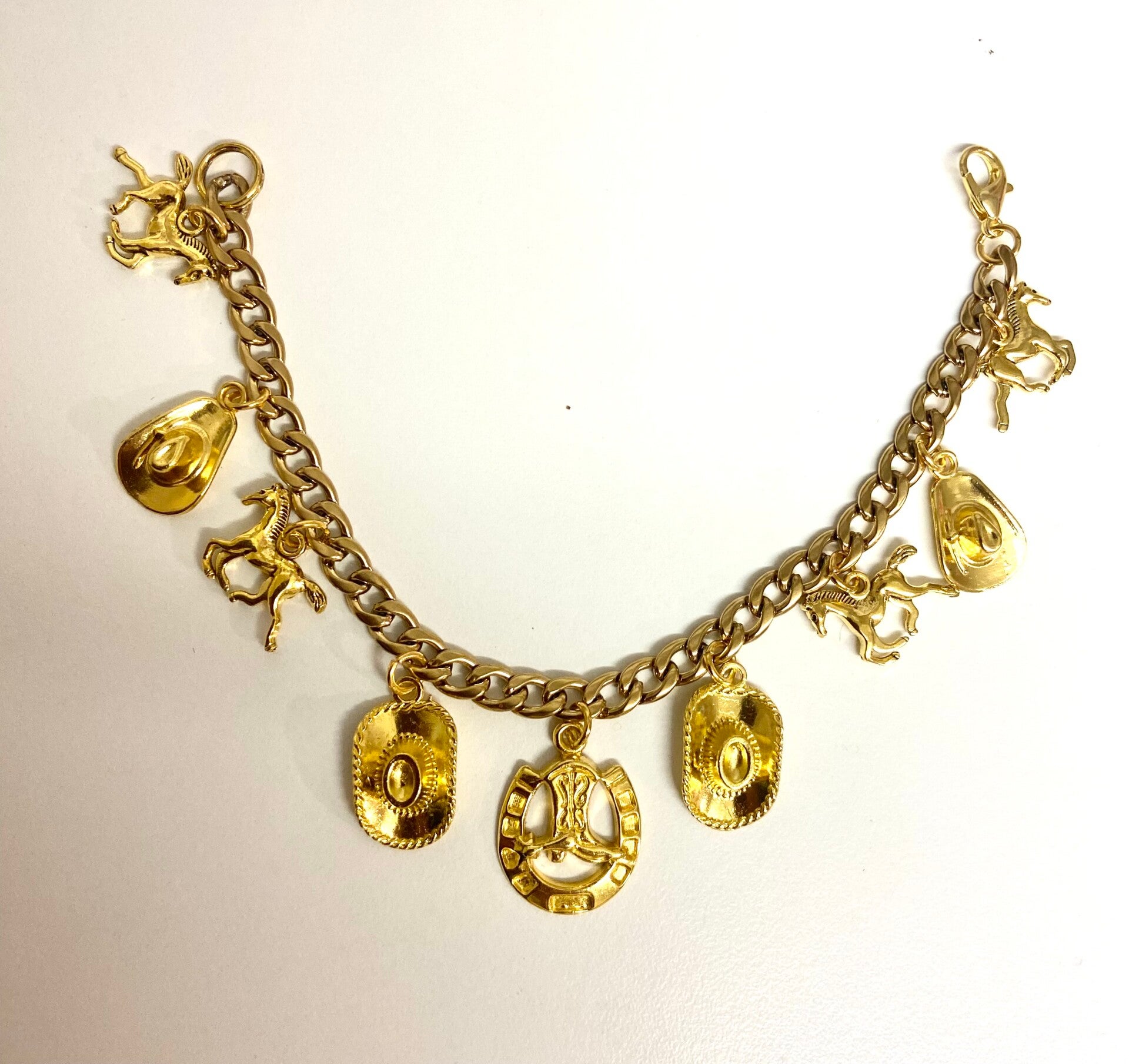 Hats & Horses Charm Bracelet Gold