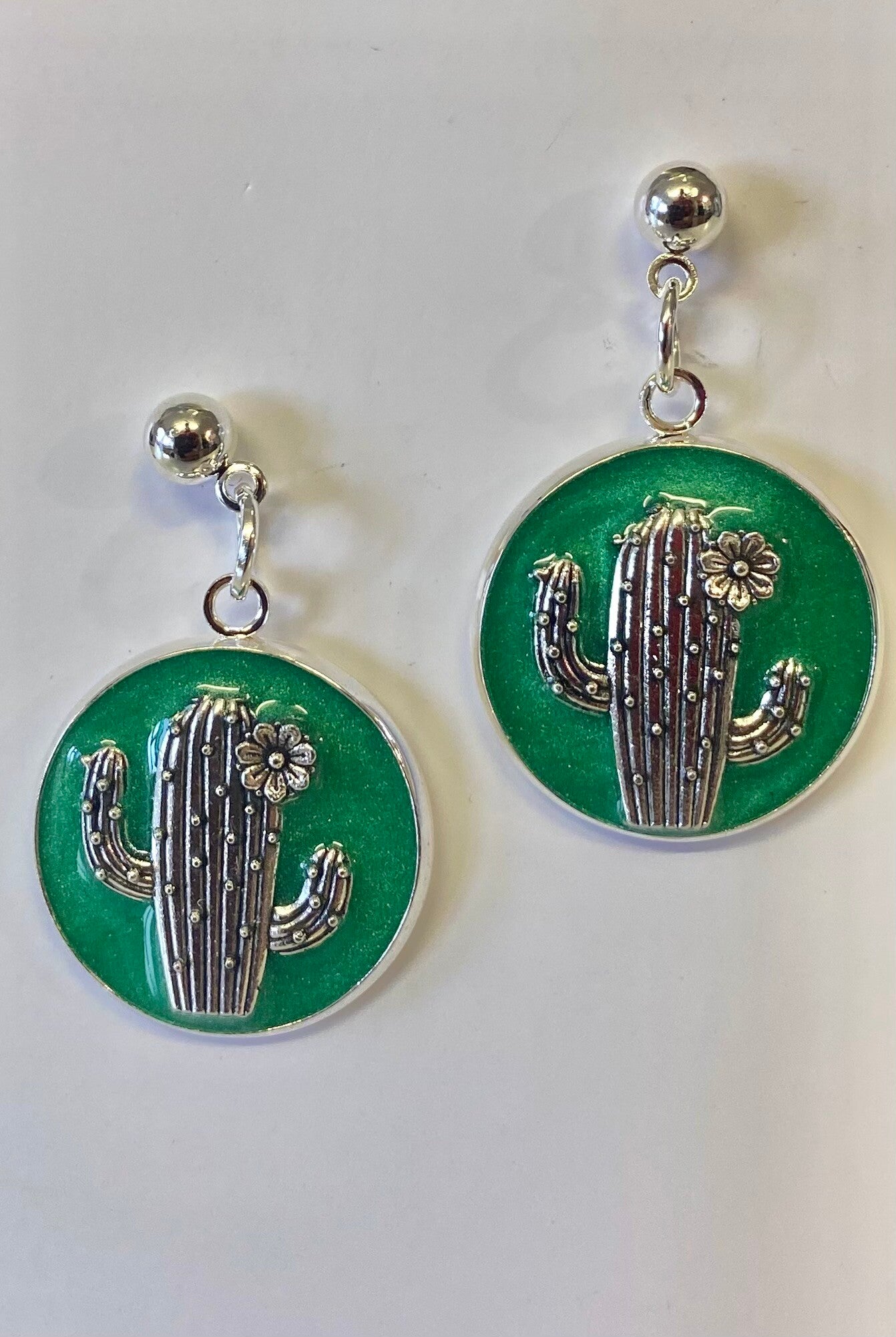 Cactus Penny Disc  Earrings. Pearl Green