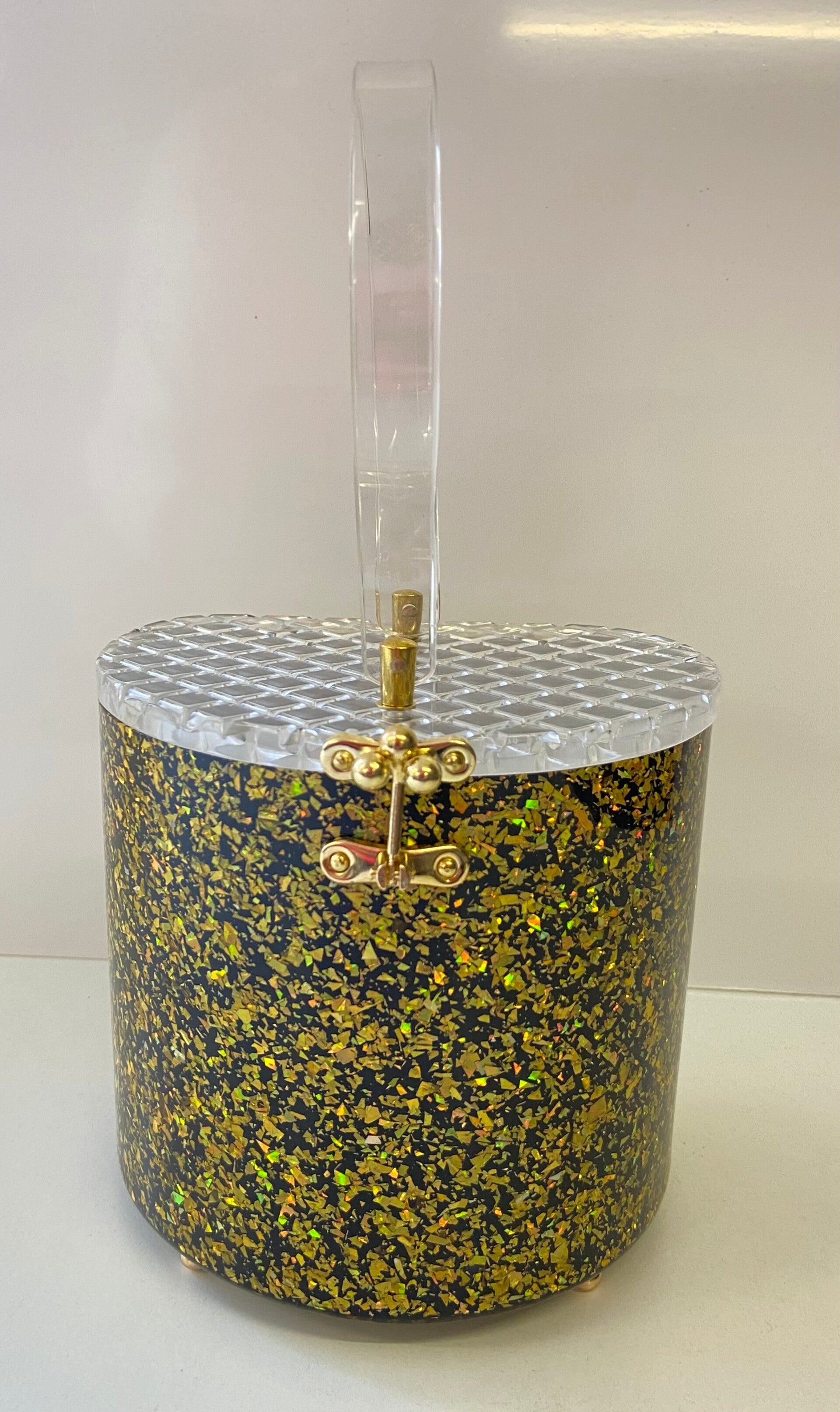 The Pillar Lucite style Purse in Gold & Black glitter