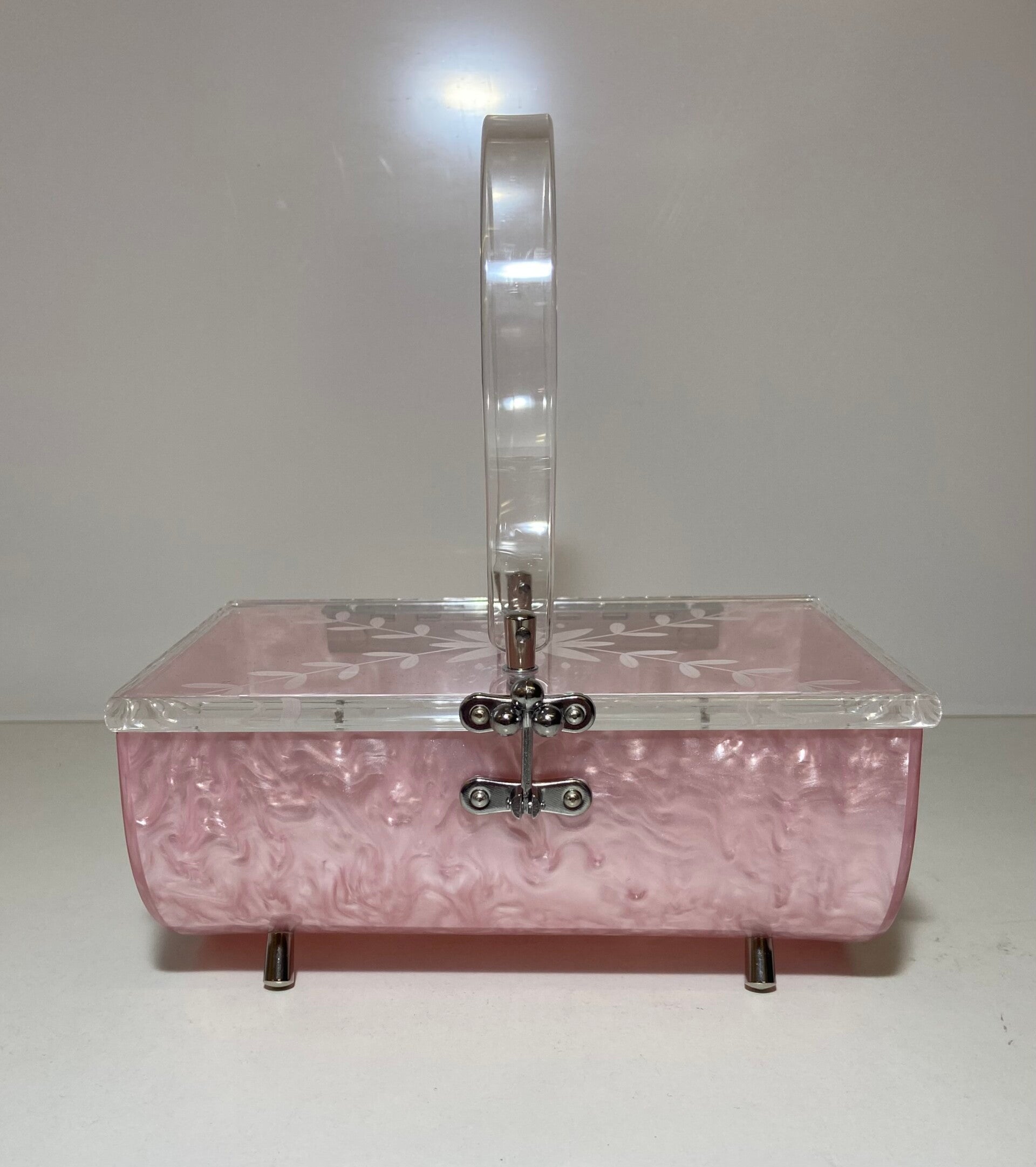 Half Barrel Lucite style Purse in Baby Pink Mother of Pearl