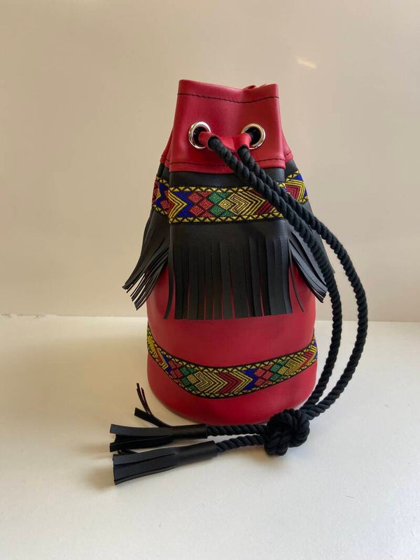 Vinyl  Duffle Bag Red & Black Aztec trim