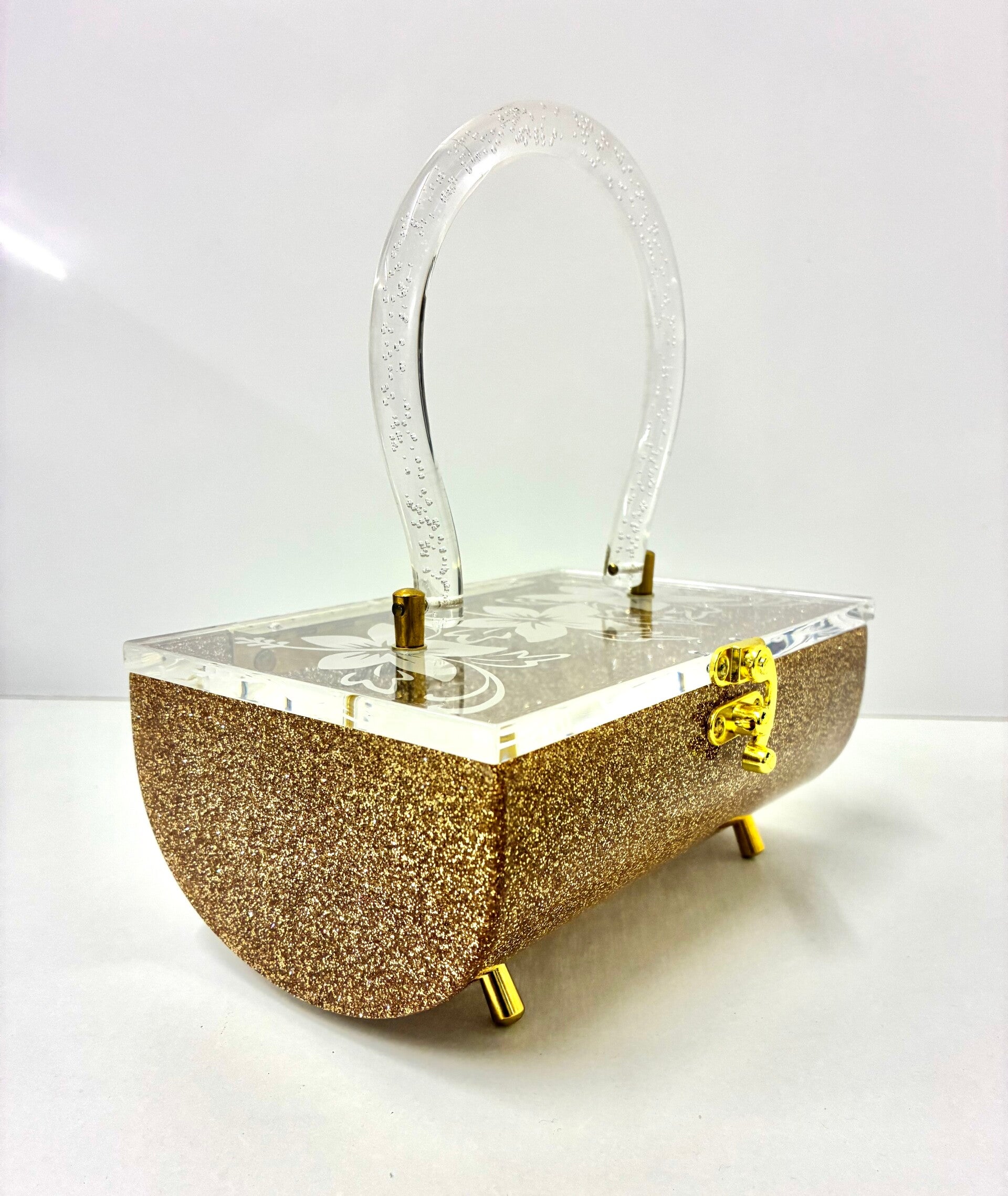 Half Barrel Lucite style Purse in Gold Glitter
