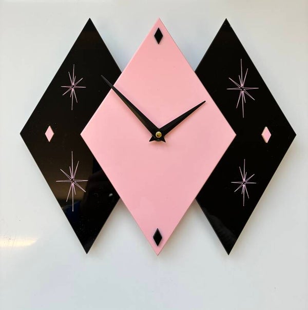 Medium Harlequin Clock with Atomic Starburst Pink & Black