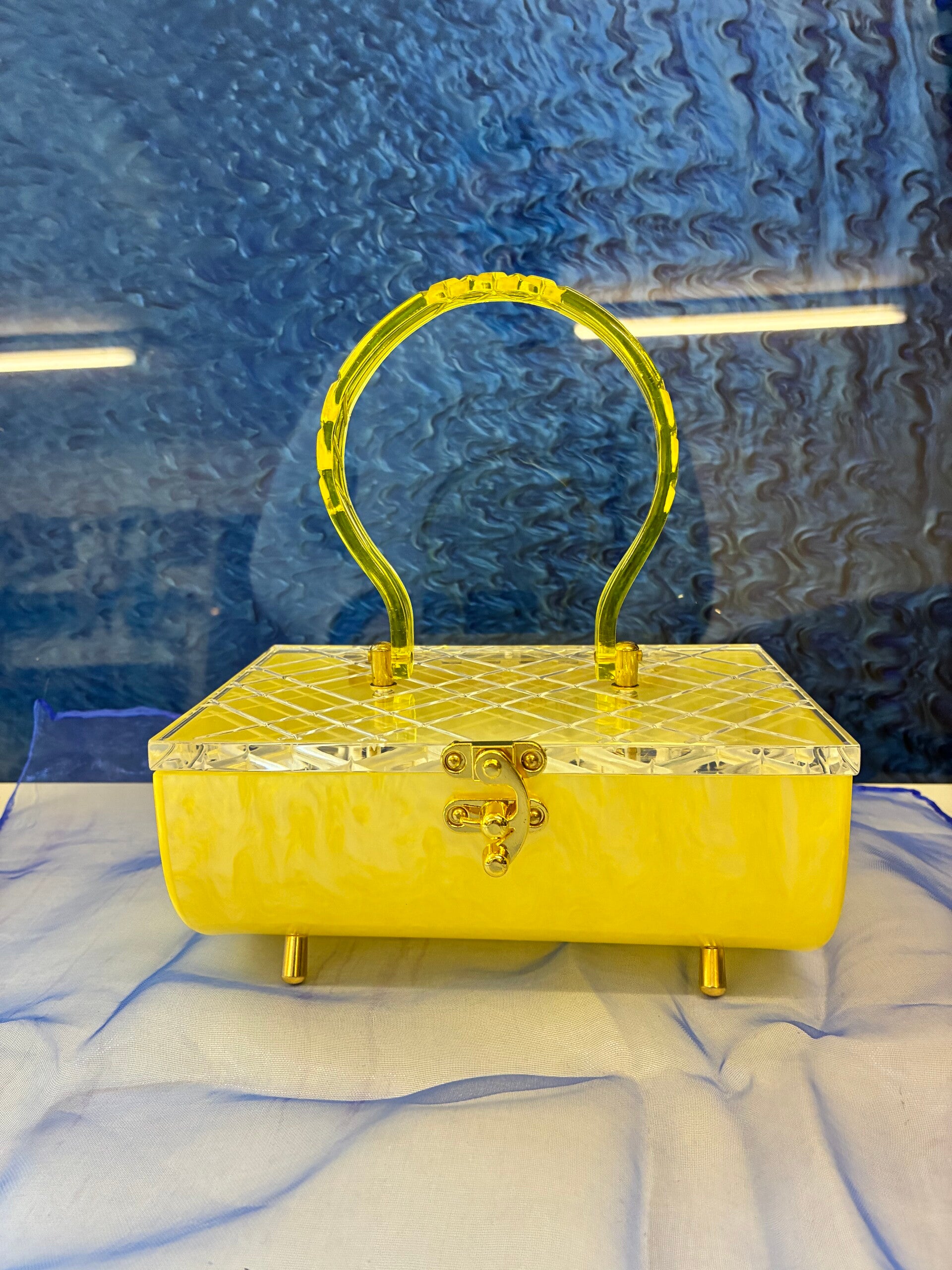 Half Barrel Lucite style Purse in Yellow Marble