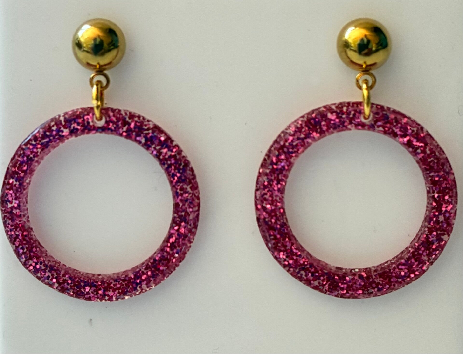 1950’s Marylyn Hoop style earrings Rich Pink Glitter