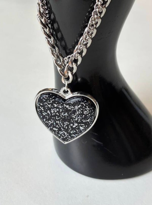 1950’s Large Heart Bracelet Black glitter