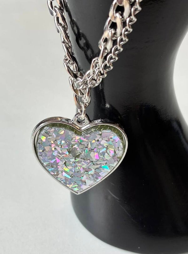 1950’s Large Heart Bracelet Silver Chunky Glitter