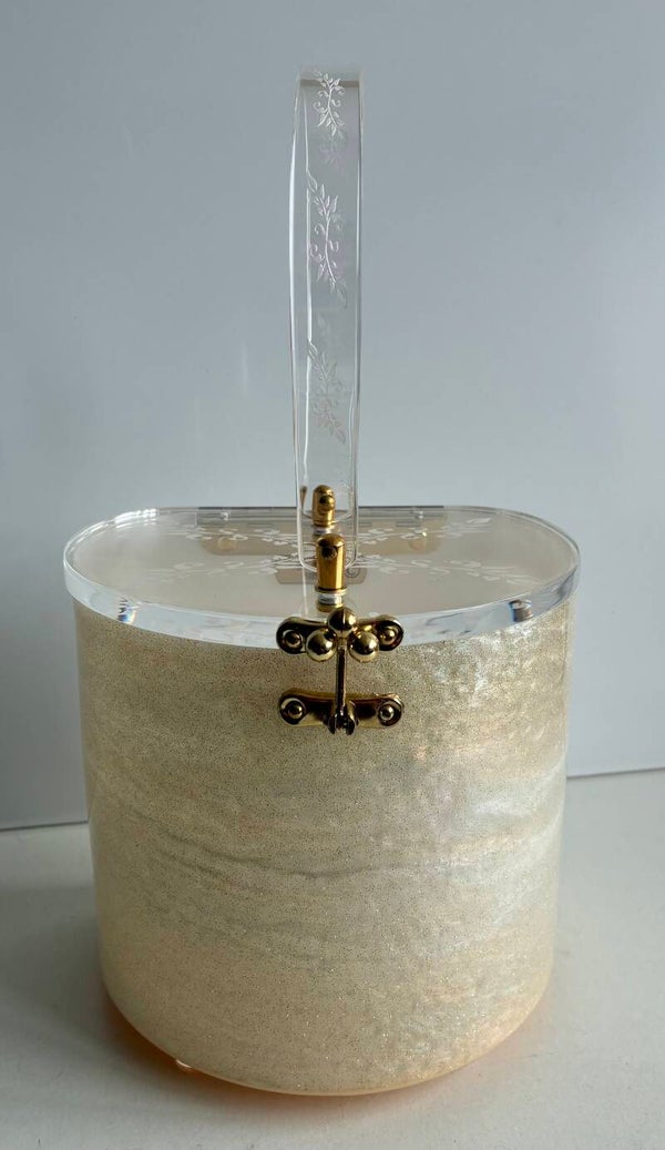 Pillar Lucite style Handbag/Purse in a Beige Marble glitter