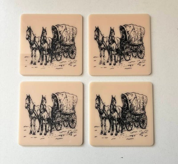 Wagon & Horses patterned Coaster Set