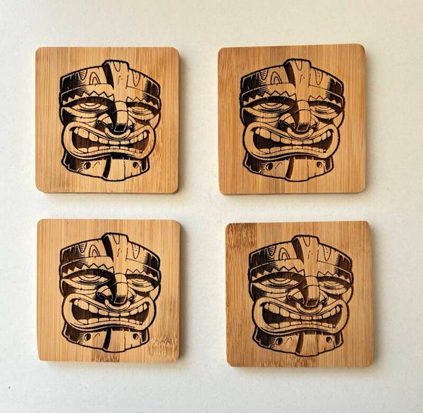 Tiki Mask Bamboo patterned Coaster