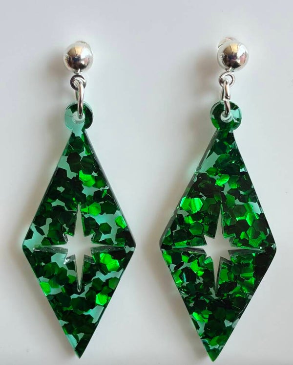 Harlequin Earrings in Various Marble colours with starburst cut centres