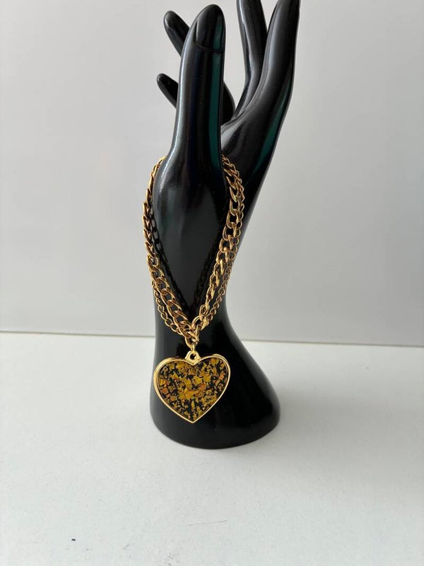 1950’s Large Heart Bracelet Gold & Black Glitter