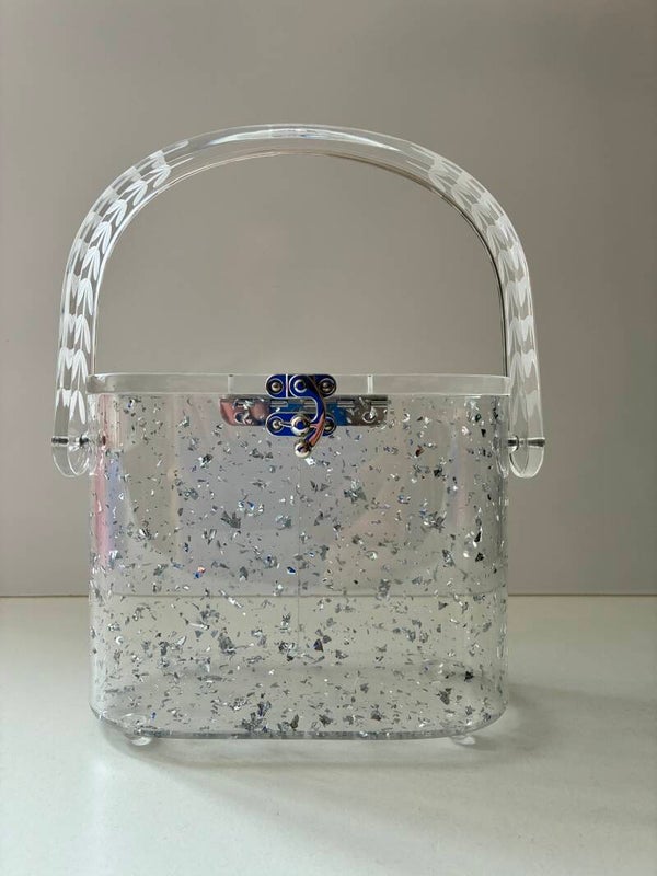 Lucille Lucite style handbag/Purse Silver flake