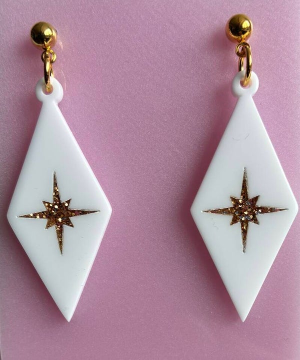 Harlequin Diamond Earrings with Atomic starburst centres