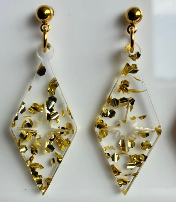 Harlequin Earrings in Various colours with starburst cut centres