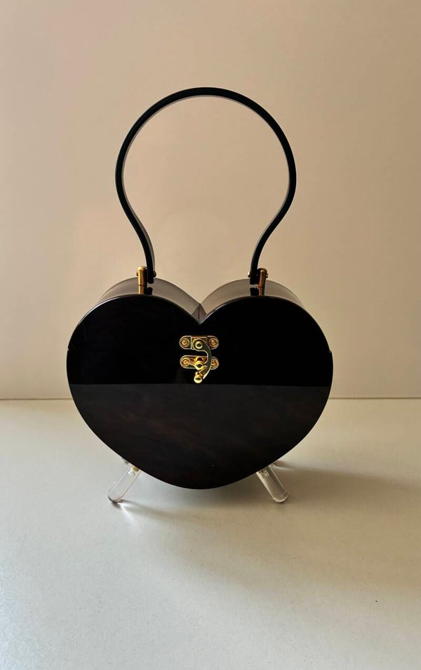 Heart Lucite style purse. - Fine black glitter