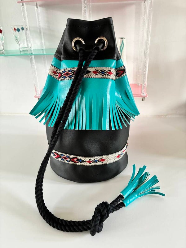 Vinyl  Duffle Bag Black & Turquoise (option 2)