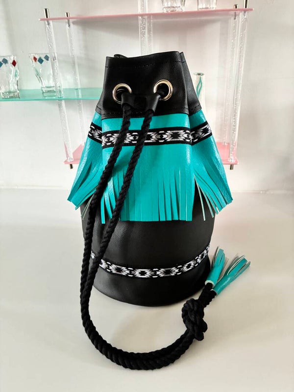 Vinyl  Duffle Bag Black & Turquoise (option 1)