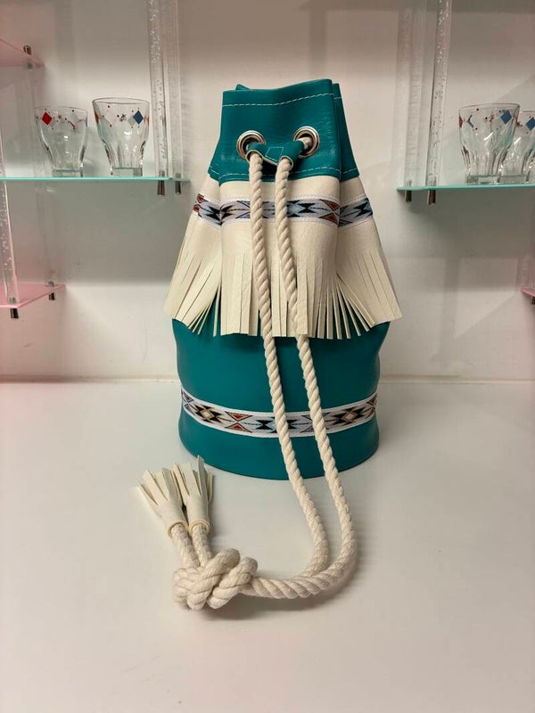 Vinyl  Duffle Bag Turquoise & White