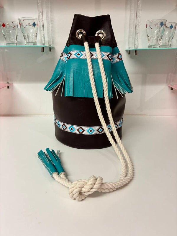 Vinyl  Duffle Bag in a Dark Brown & Turquoise