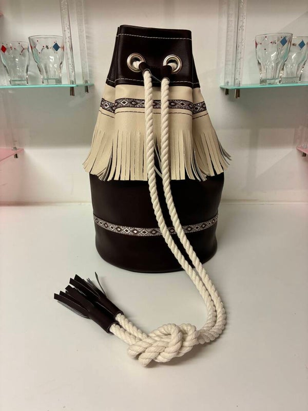 Vinyl  Duffle Bag in a Dark Brown & Cream