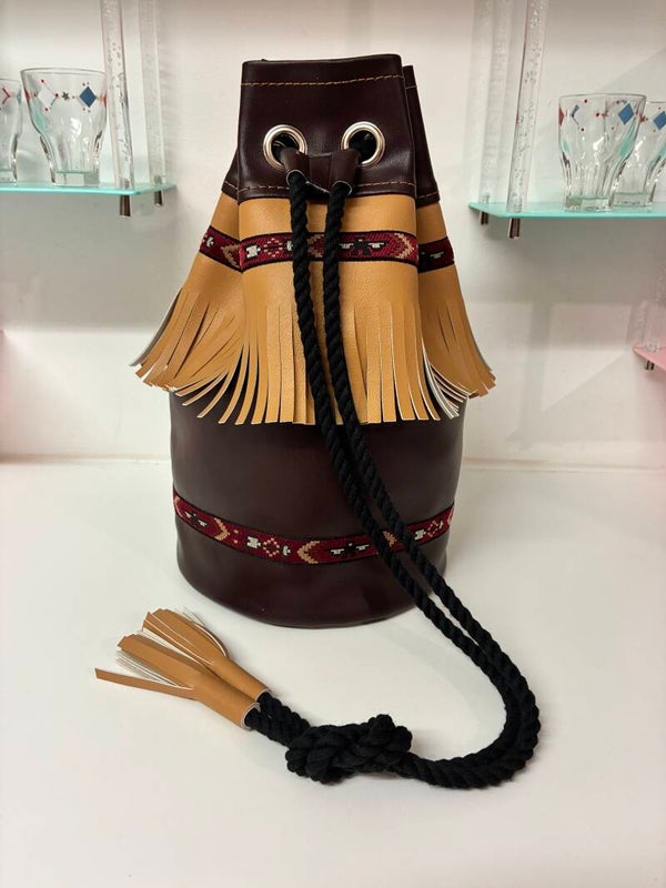 Vinyl  Duffle Bag in a Dark Brown & Caramel