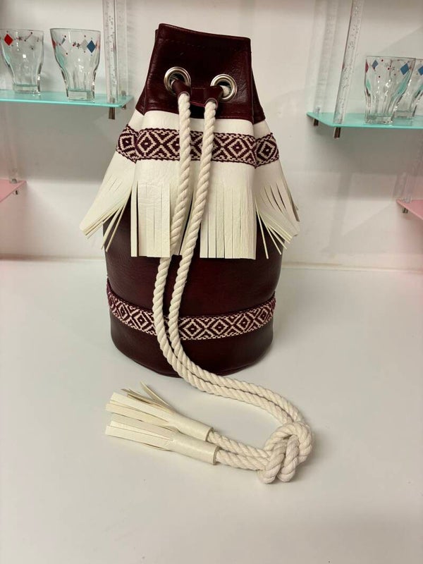 Vinyl  Duffle Bag in a Burgundy and white
