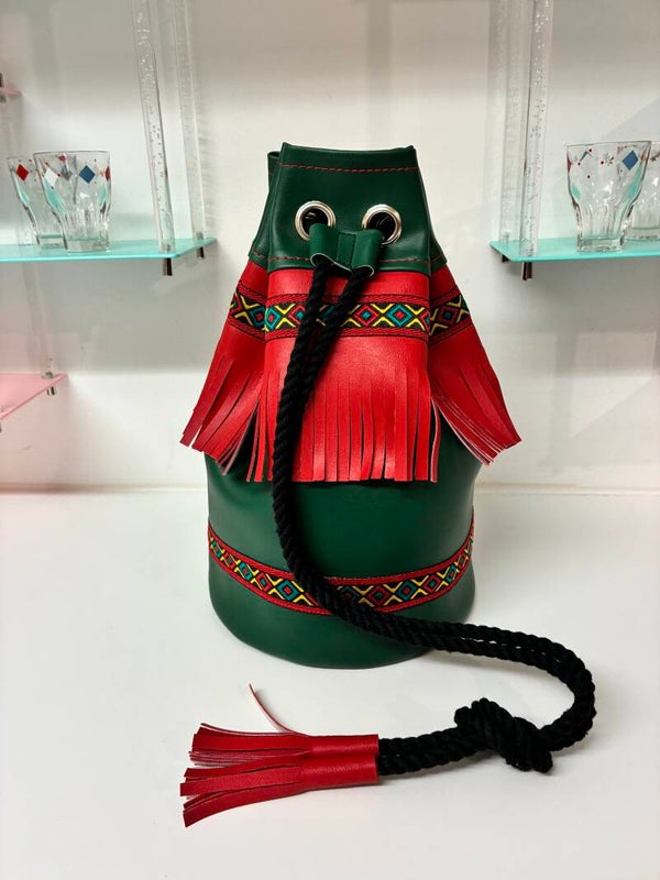 Vinyl  Duffle Bag Green & Red