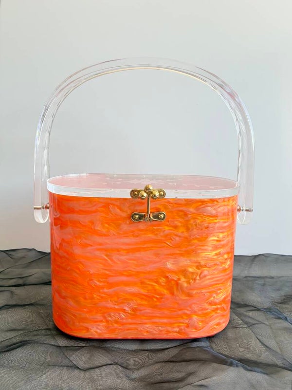 Lucille Lucite style handbag/Purse Orange Marble