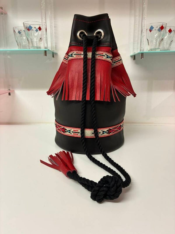 Vinyl  Duffle Bag Black & Antique Red