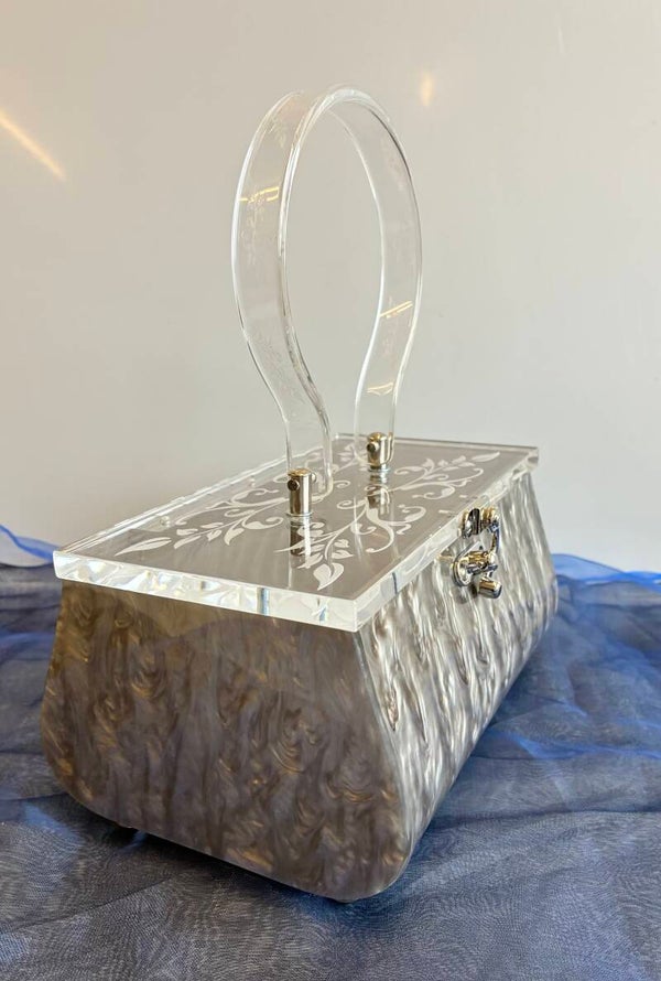 Constantine Lucite style handbag/Purse in Silver Marble
