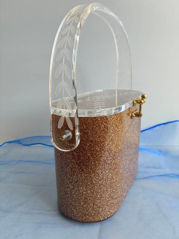 Lucille Lucite style handbag/Purse Gold Glitter