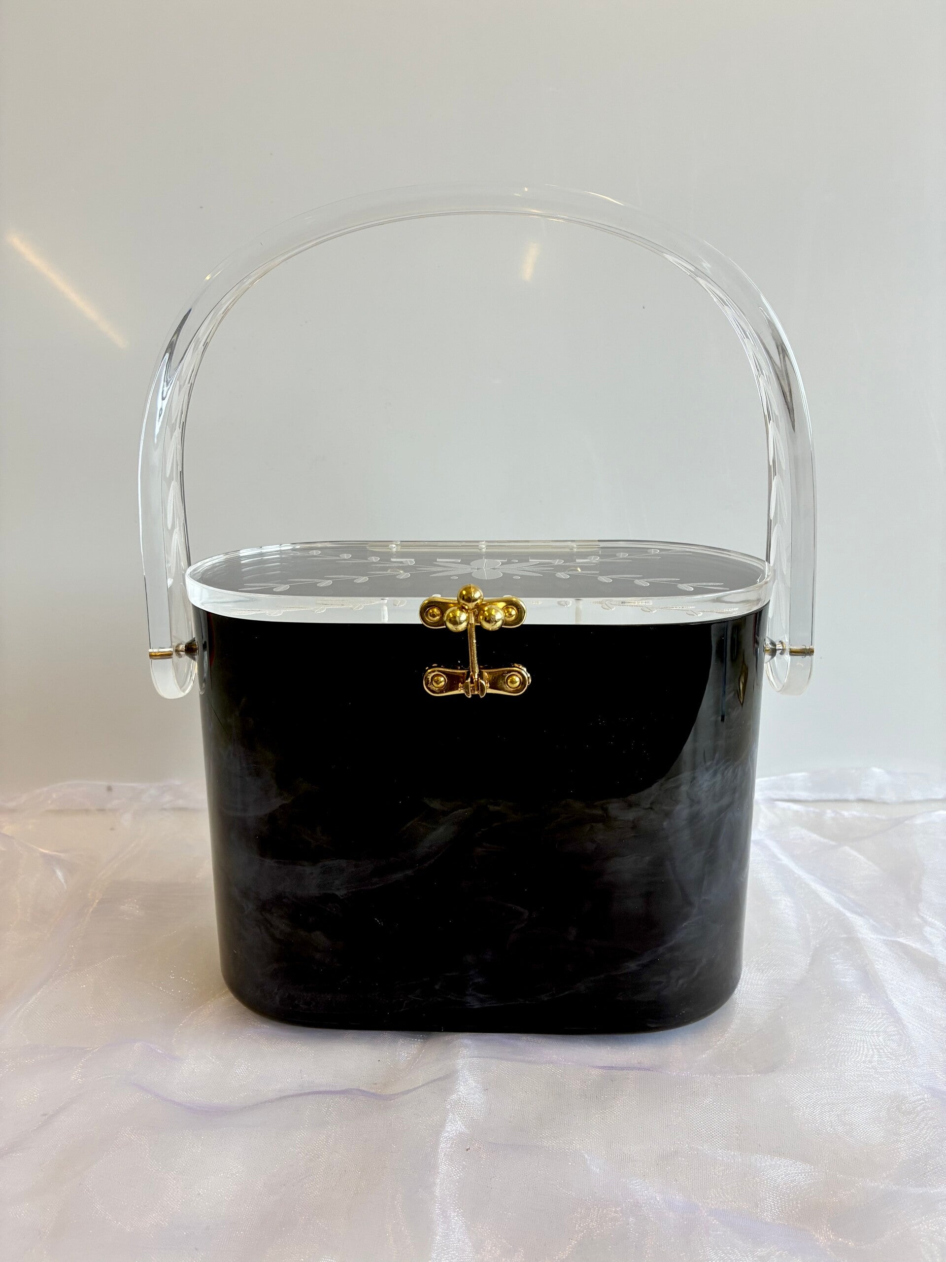 Lucille Lucite style handbag/Purse Black Marble