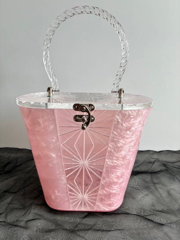 Cosmopolitan Lucite style handbag, Baby Pink Marble