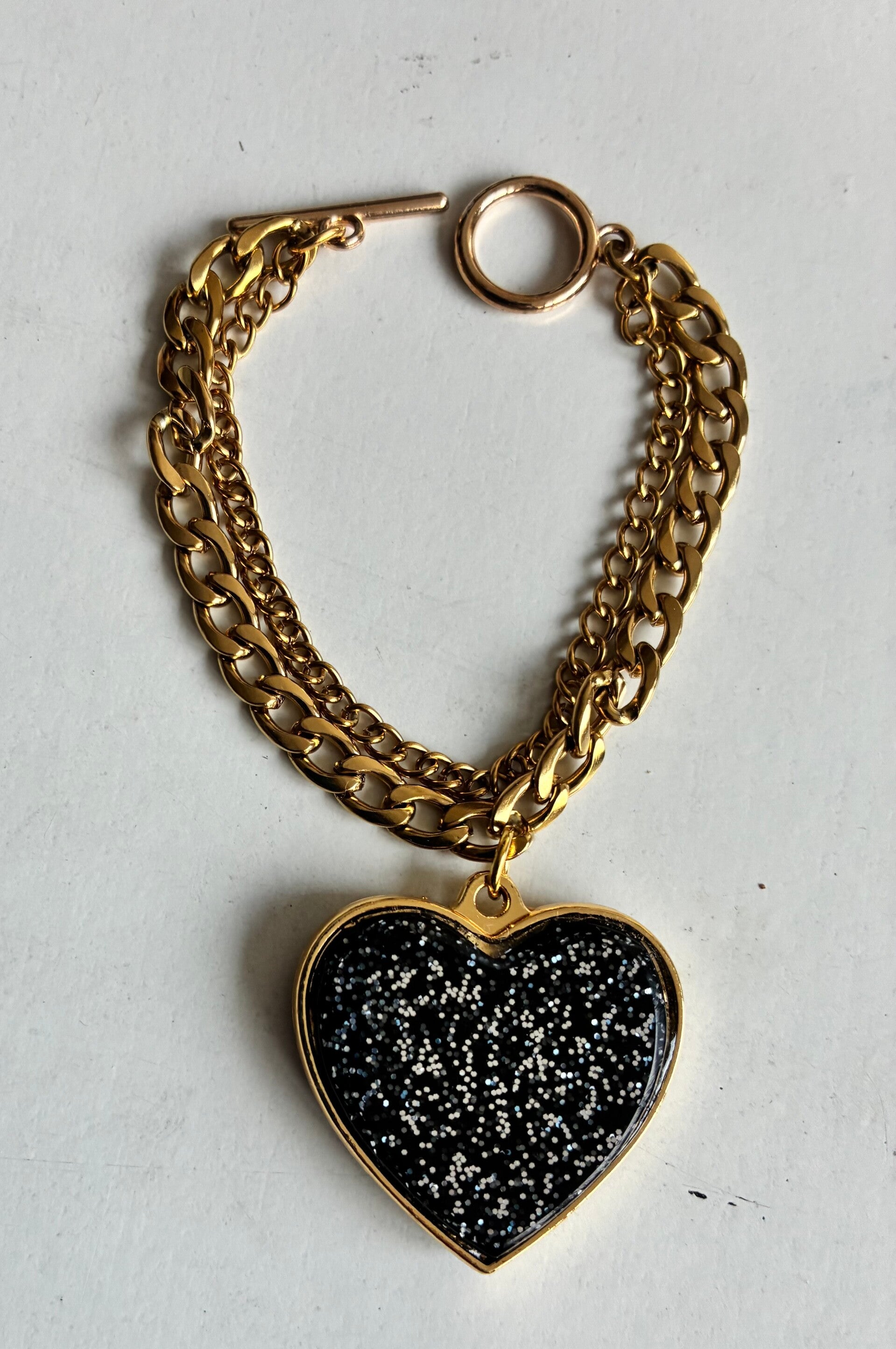 1950’s Large Heart Bracelet Black glitter