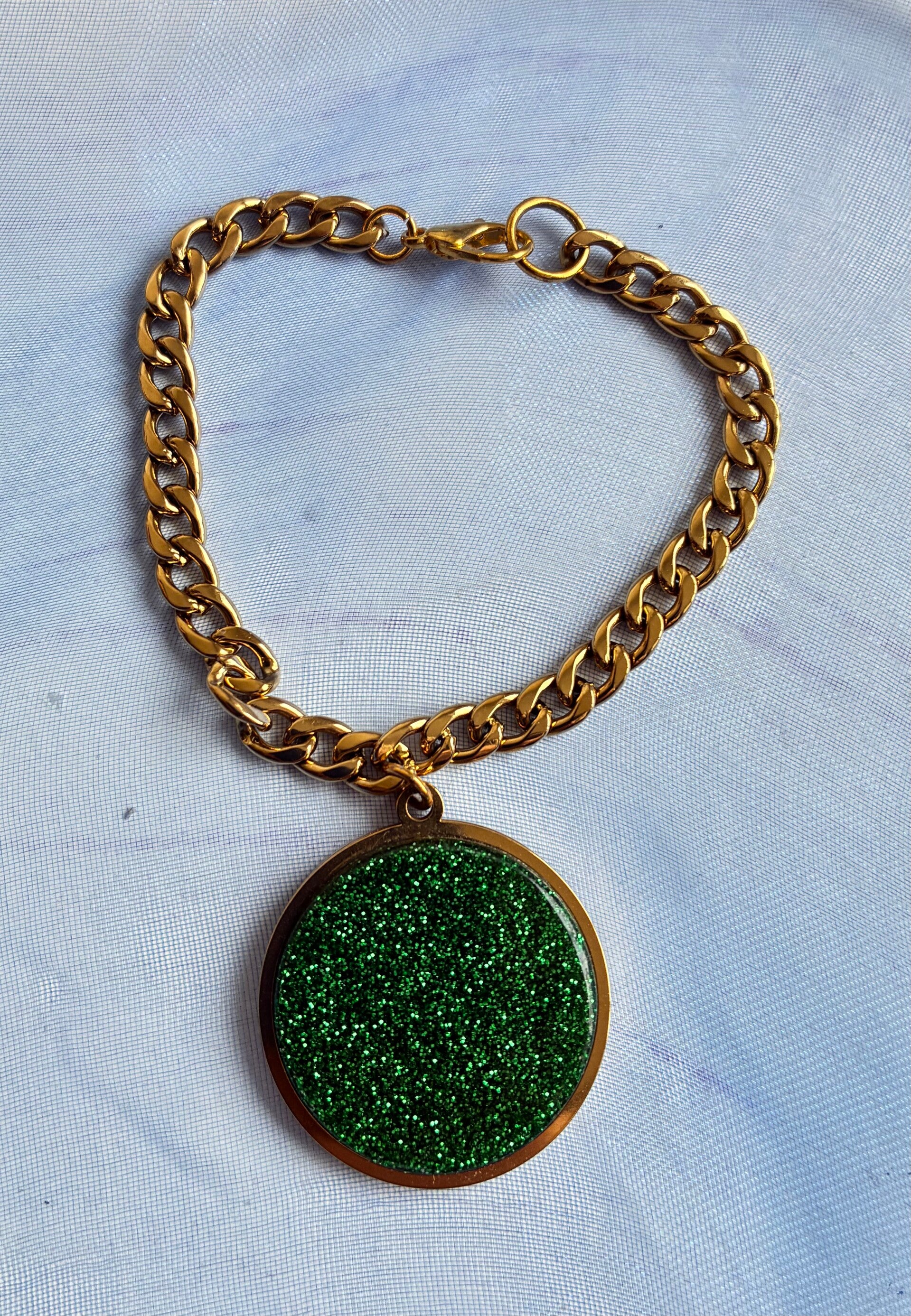 1950’s Large Disc Bracelet Green Glitter