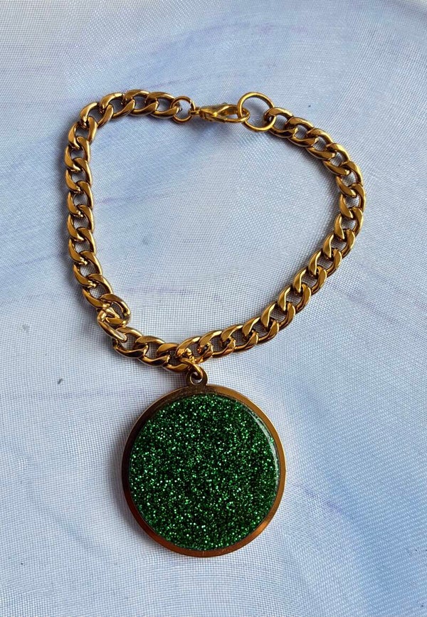 1950’s Large Disc Bracelet Green Glitter