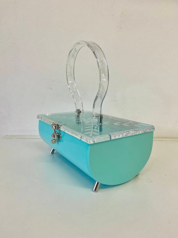 Half Barrel Lucite style Purse in Turquoise