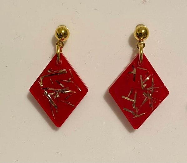 Confetti Diamond Earrings. Red & gold