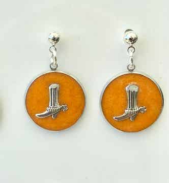 Cowboy boot Penny Disc  Earrings