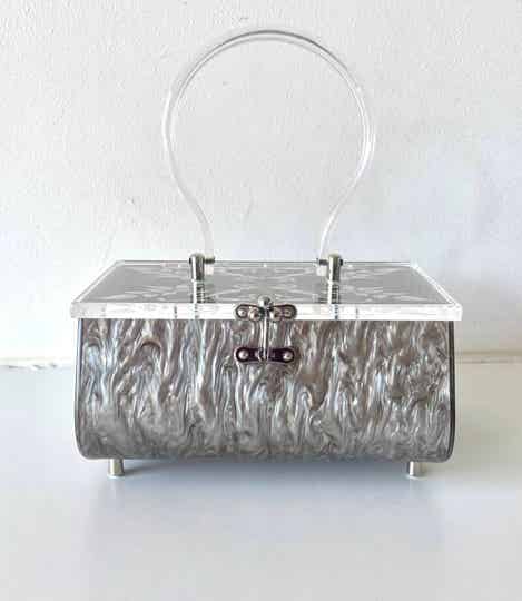 Constantine Lucite style Purse in Silver Marble