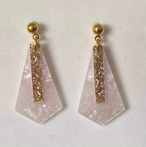 Art Deco style Earrings in a Light Pink shimmering glitter